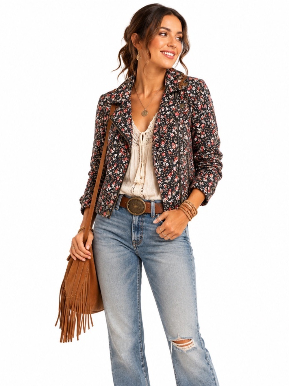 Anthropologie Hei Hei Floral Print Cropped Tinsley Bomber Jacket Boho Cotton S6